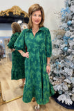 Umgee Floral Burnout Midi Dress Green