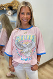 PUFF Free Bird World Tour Graphic Ringer Tee Royal Pink