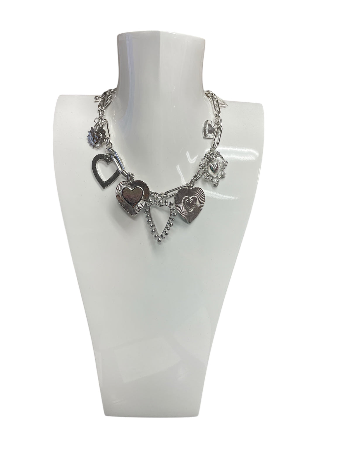 Silver Charm Necklace Hearts