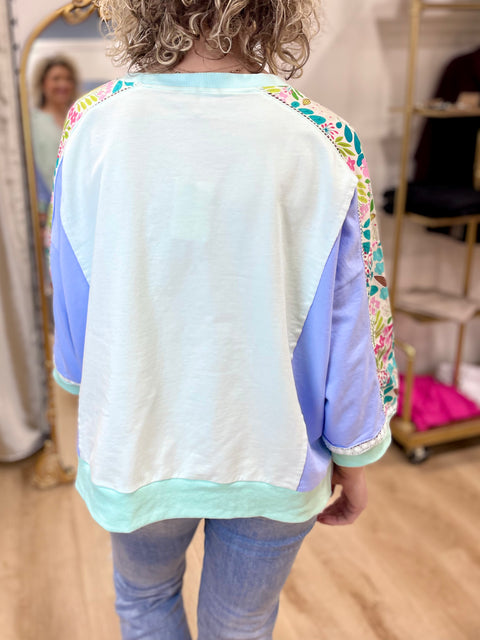 Spring Haze Color Block LS Tee Blue