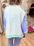 Spring Haze Color Block LS Tee Blue