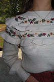 Fall Into Place Floral Embroidered Ruffle Sweater Taupe