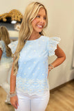 Evie Eyelet Blouse Blue