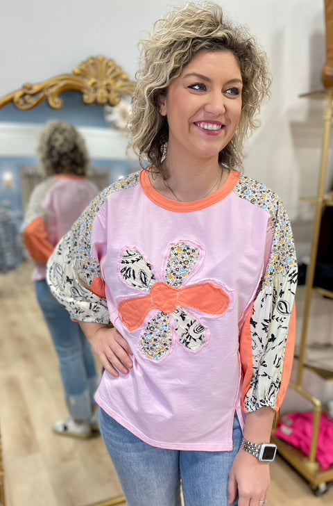 Dear Daisy Color Block Tee Pink
