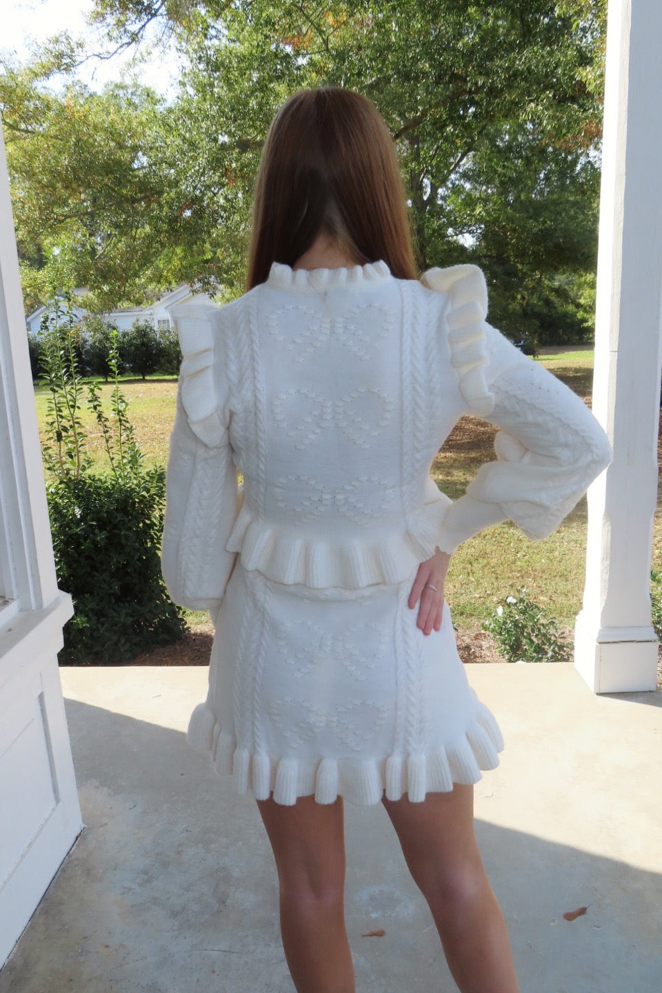 So Very Thankful Ruffle Knit Skirt Set Cream