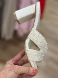 Tiara Block Heel White w Pearls