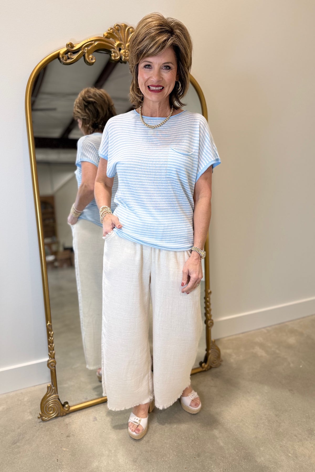 Umgee Frayed Hem Pant Oatmeal