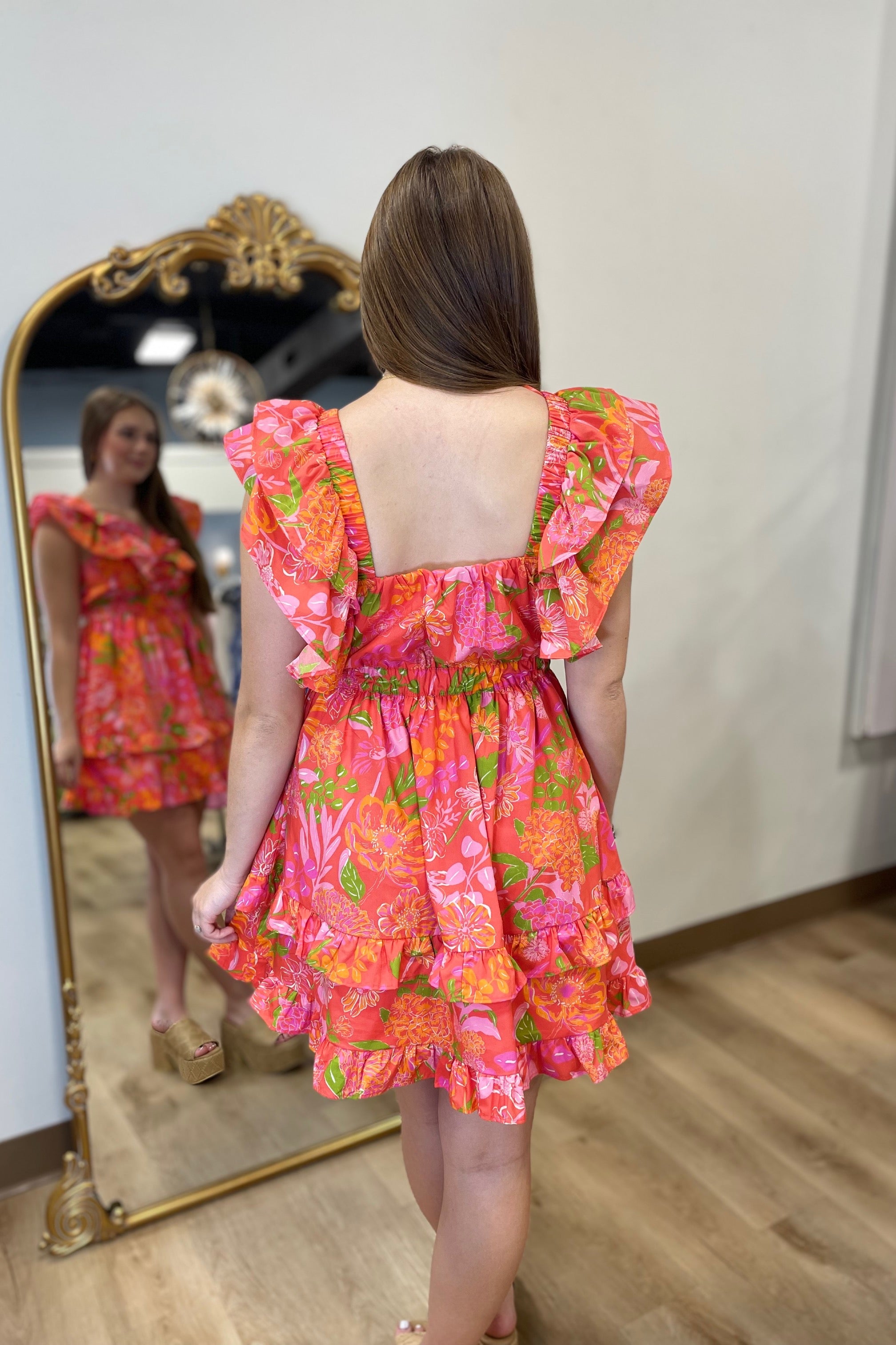 Botanic Breeze Mini Dress Coral