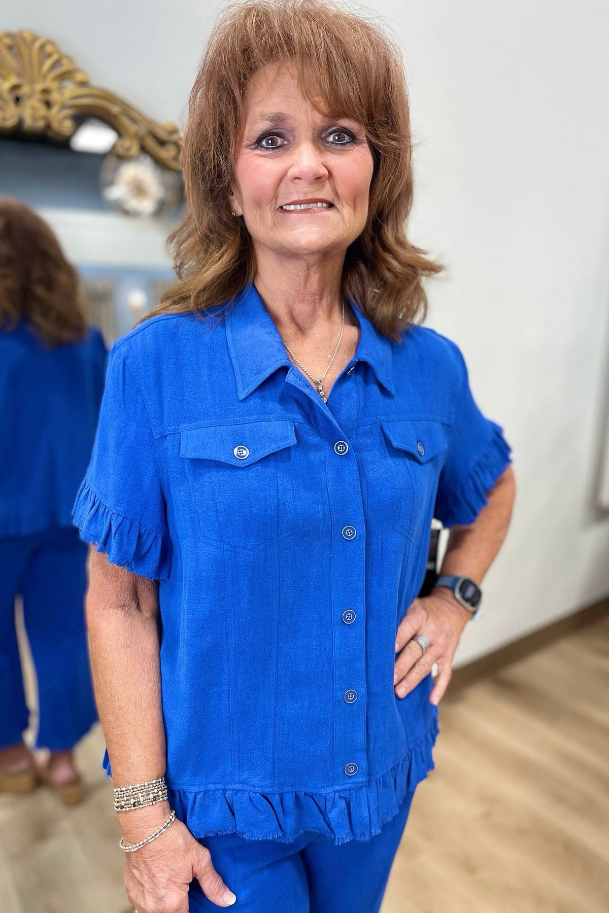 Multiples Short Sleeve Jacket Royal