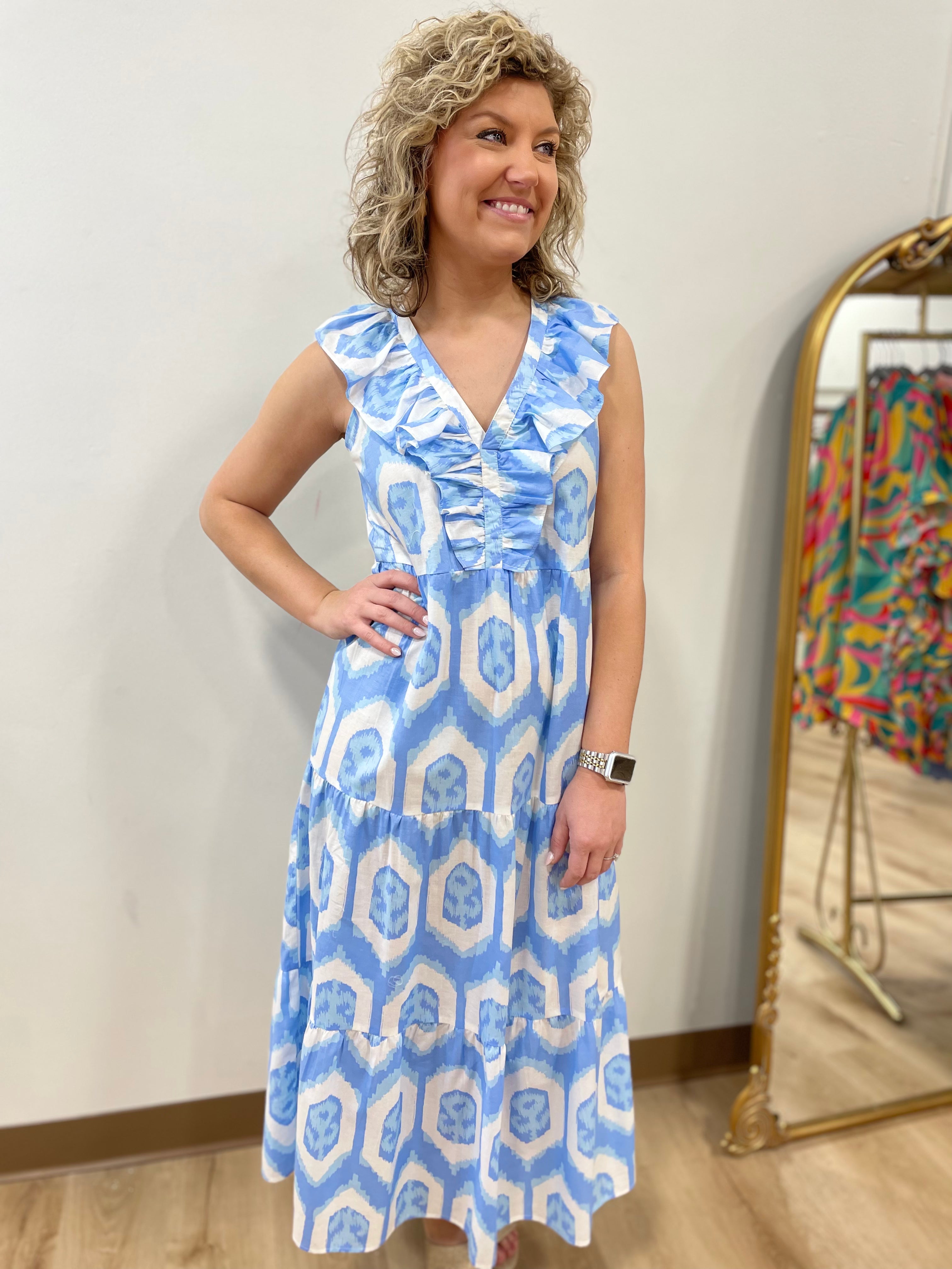 Mud Pie Tanya Sleeveless Maxi Dress Blue