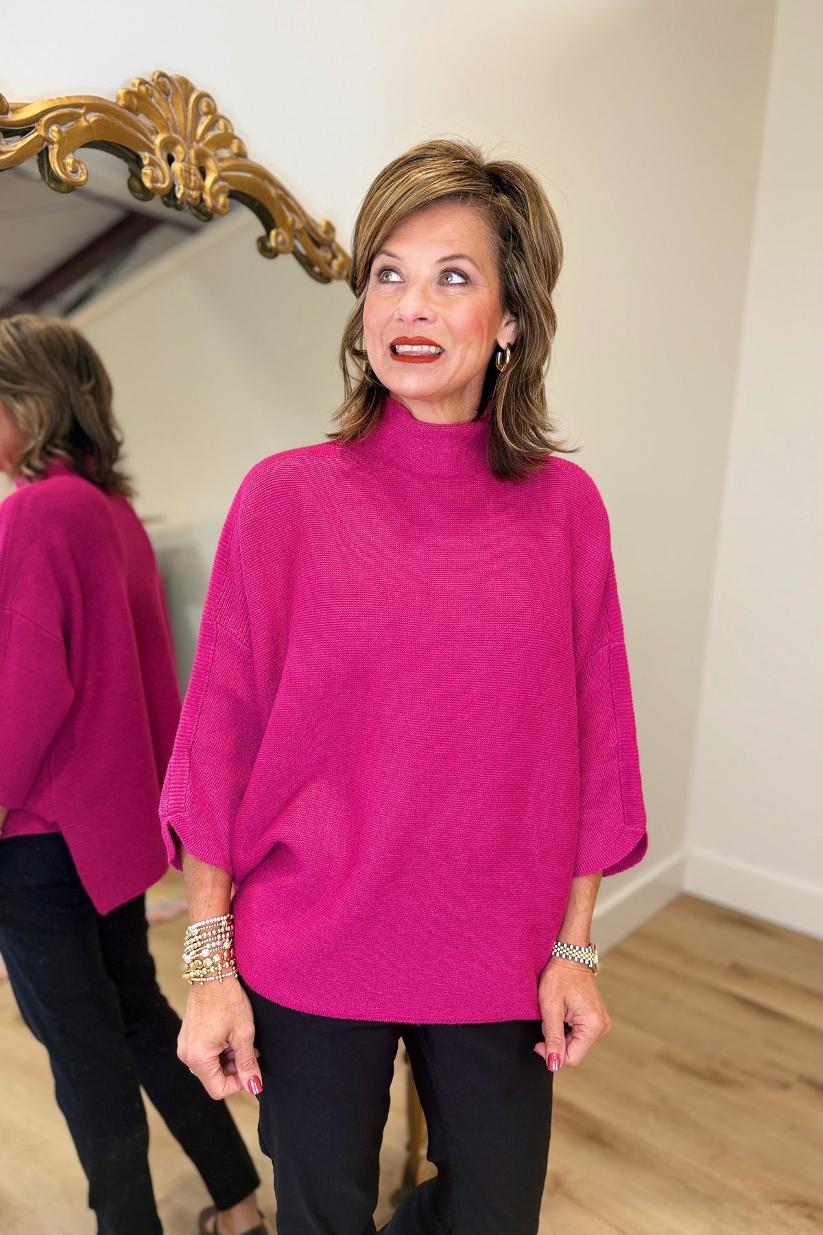 Multiples Funnel Neck Sweater Fuchsia