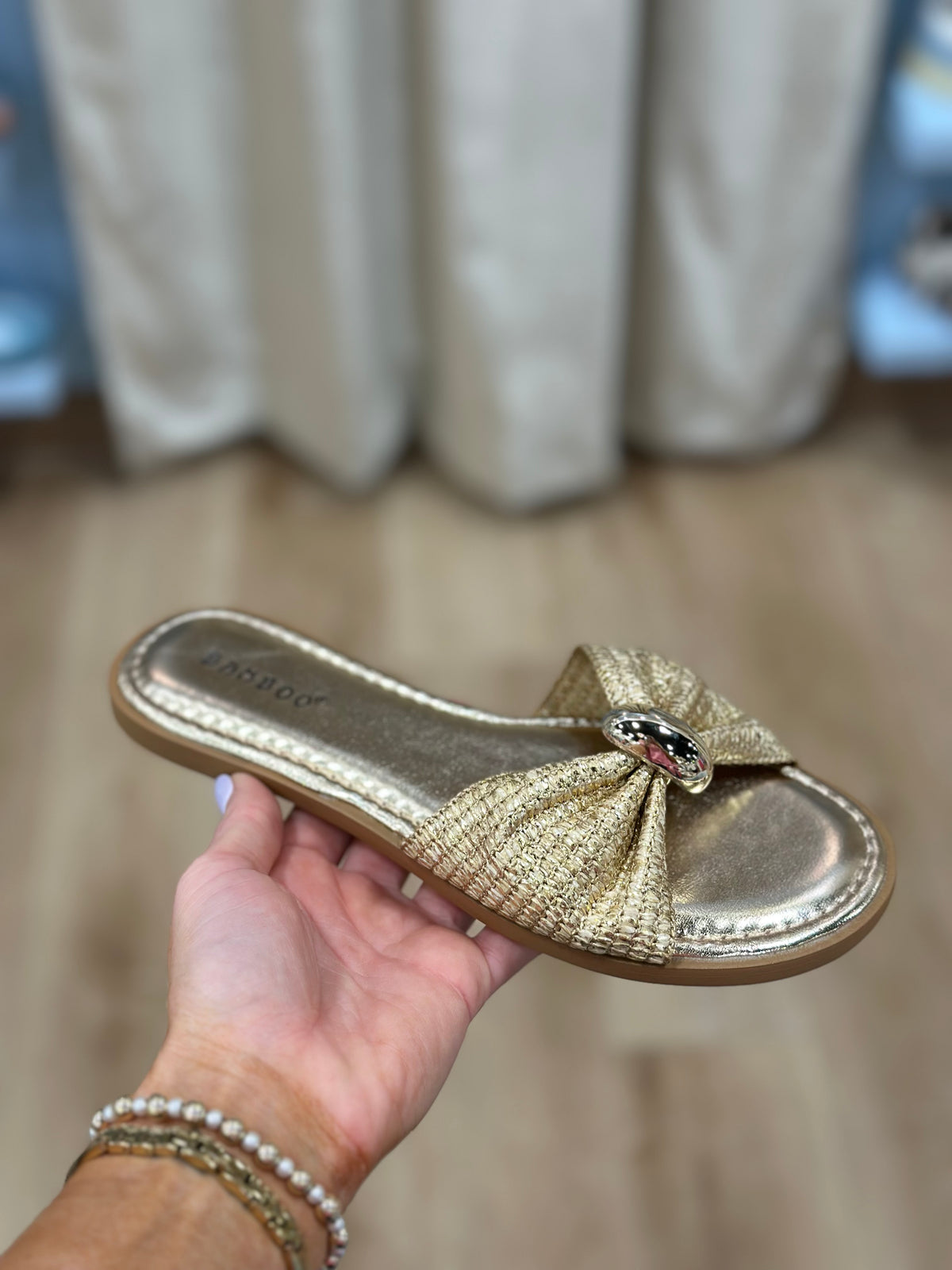 Bamboo Ruffled Band Sandal Gold Raffia