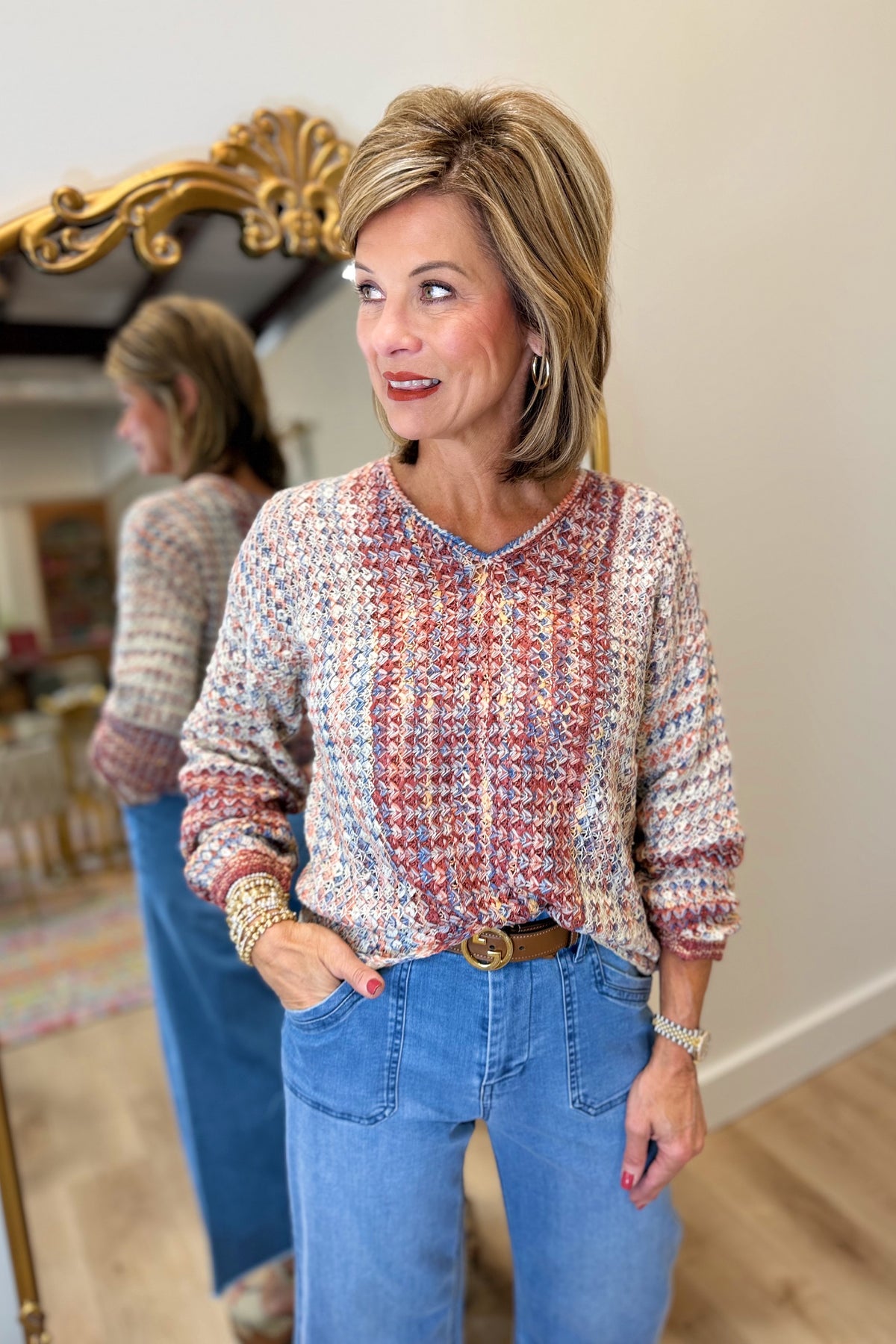 Charlie B V Neck Sweater Rosebud