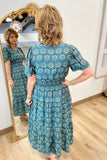 Nora Elastic Waist Midi Dress Teal
