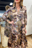 Umgee Fall Mixed Print Dress Brown