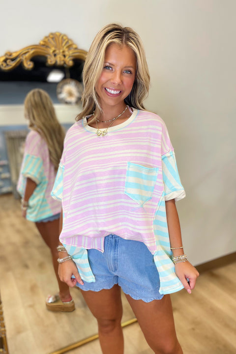 Stripe Spectrum Top Pink