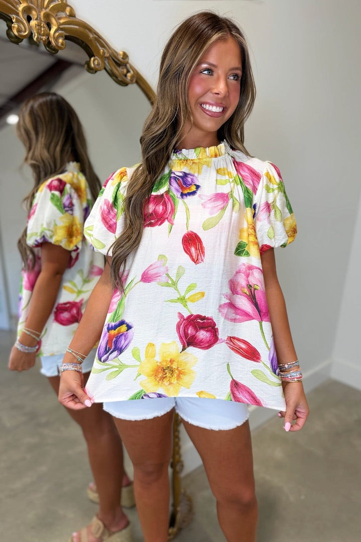 Umgee Floral Mix Blouse Yellow