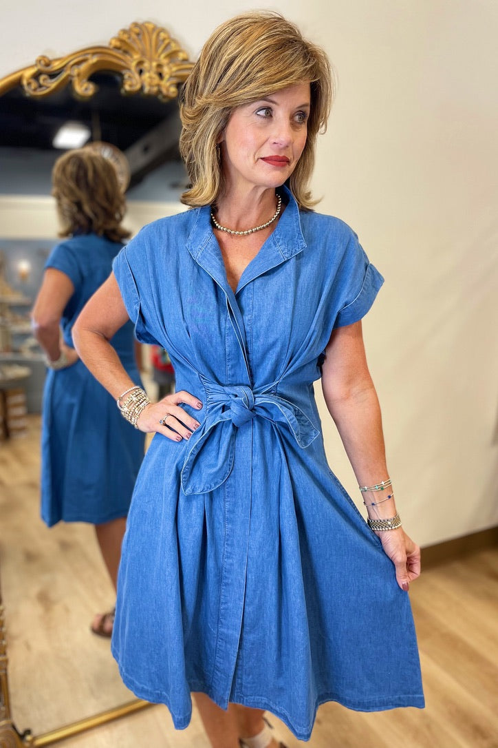 APNY Front Tie Tencel Dress Blue