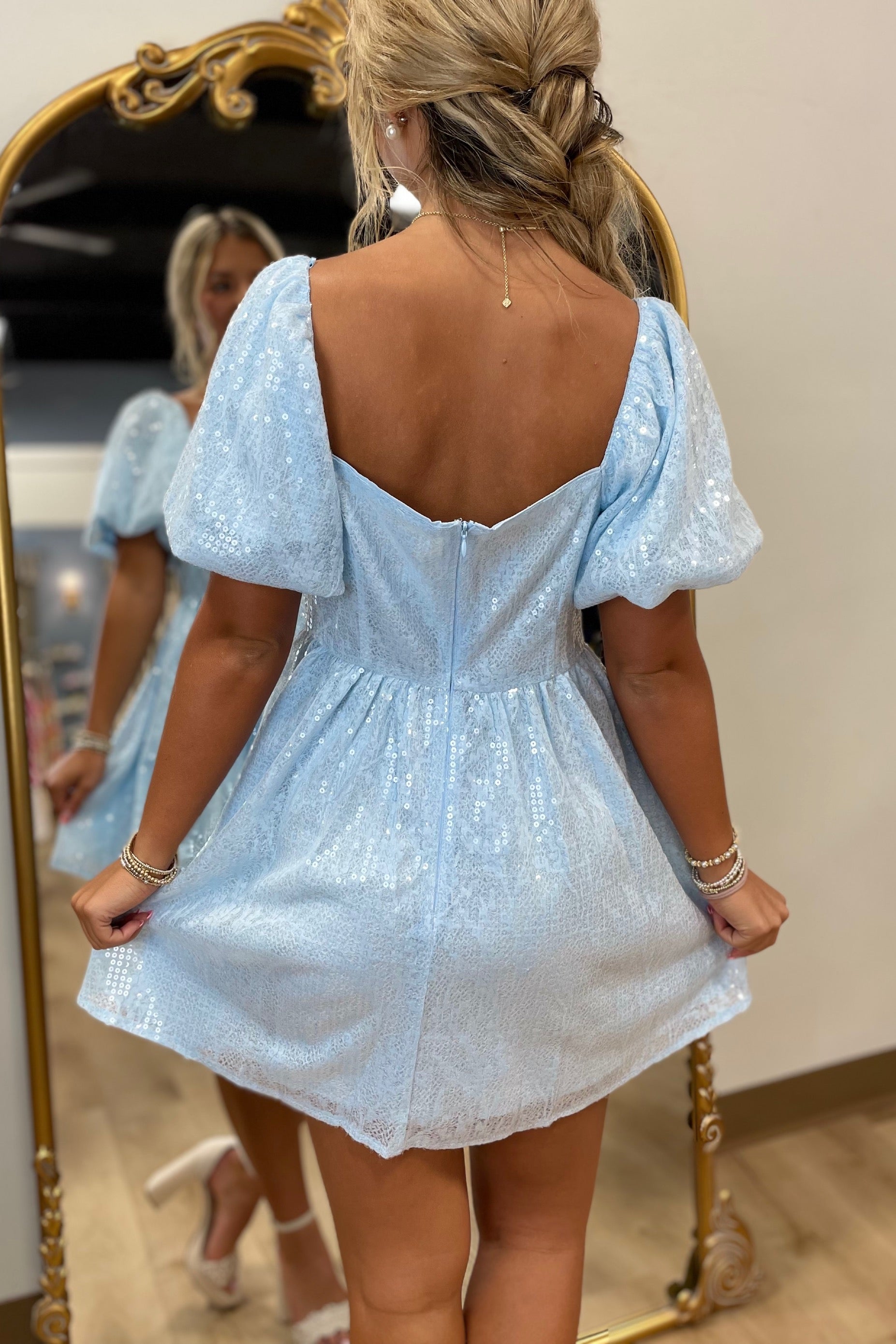 Sequin Skater Dress Baby Blue - M Sequin Skater Dress Baby Blue - M