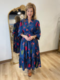 Umgee Mix Print Midi Dress Blue