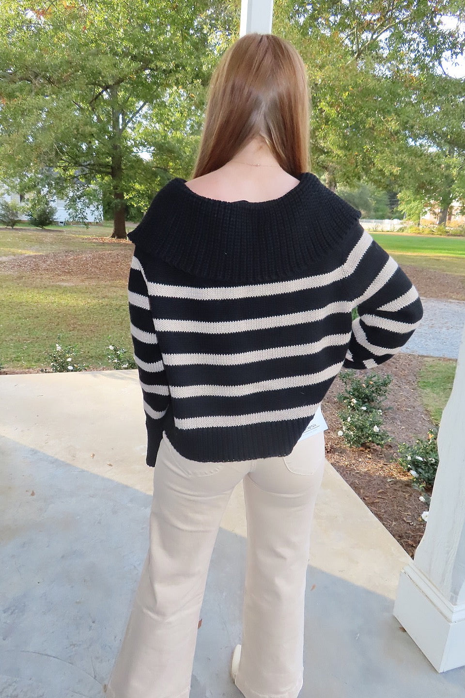 Harvest Hues Striped Collared Sweater Black