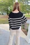 Harvest Hues Striped Collared Sweater Black
