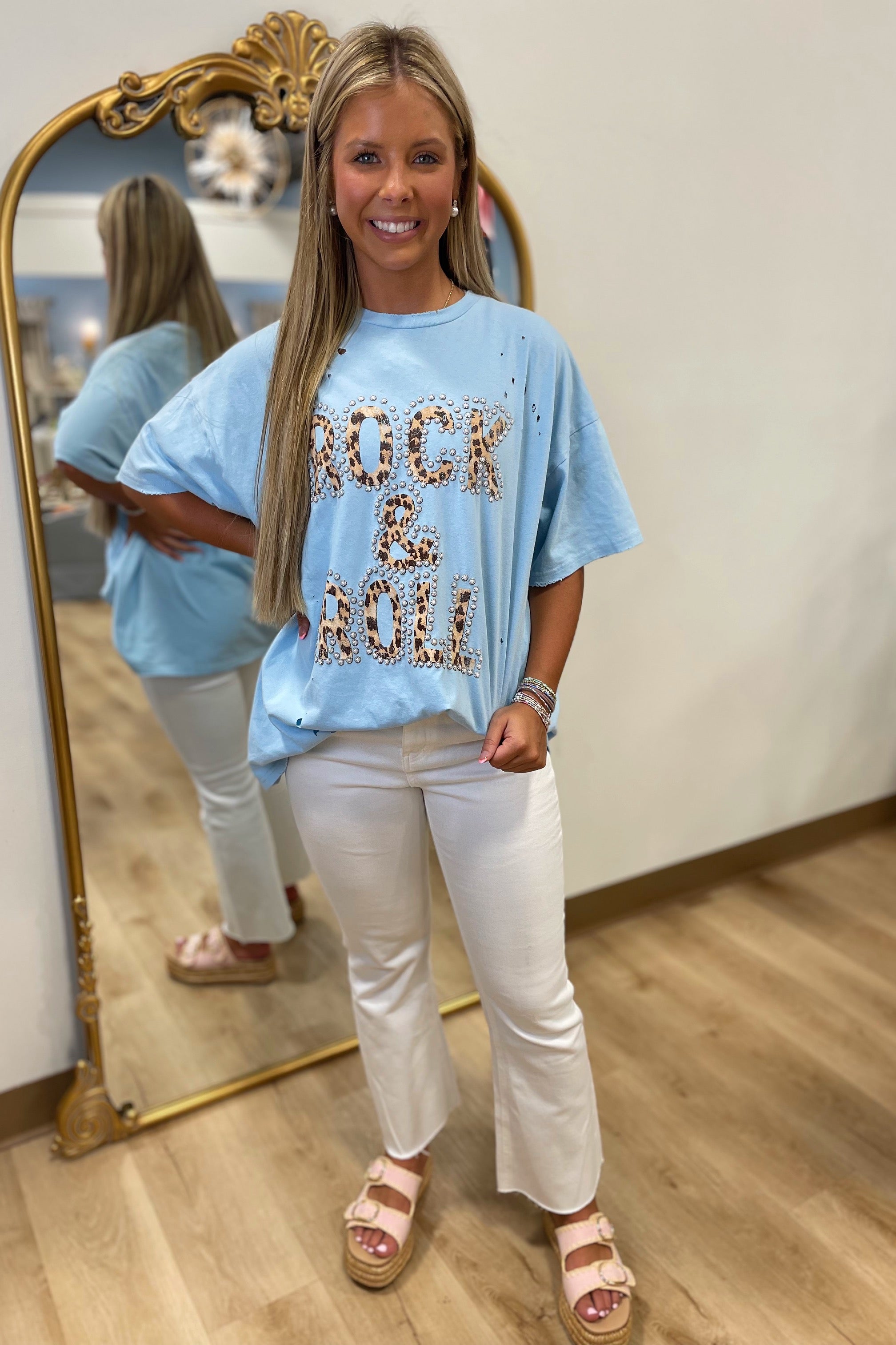 PUFF Leopard Rock & Rock Graphic Tee Lt Blue