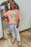 Rock N Roll Leopard Vintage Graphic Tee Peach