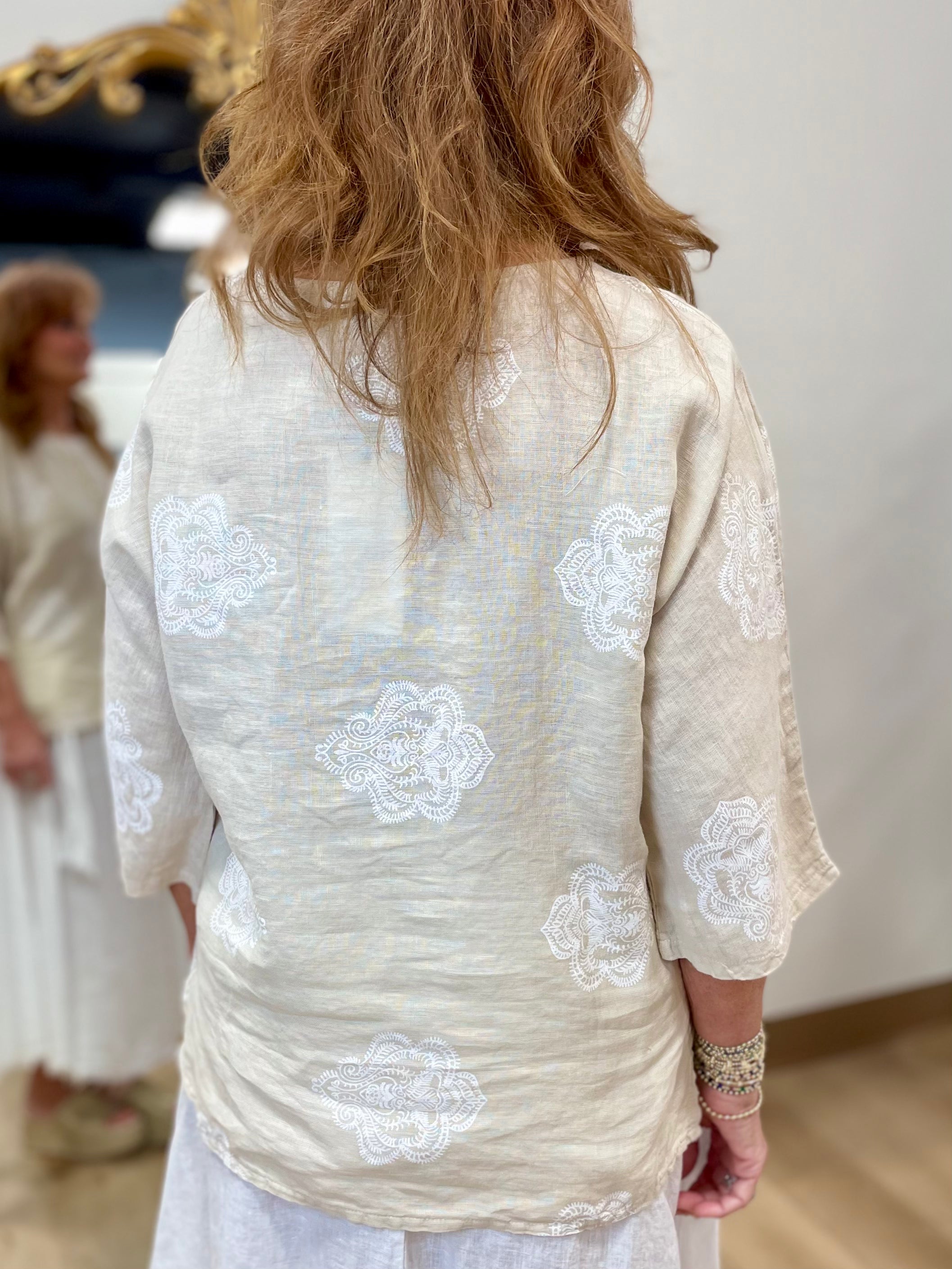 Tempo Paris Printed Linen Top Beige