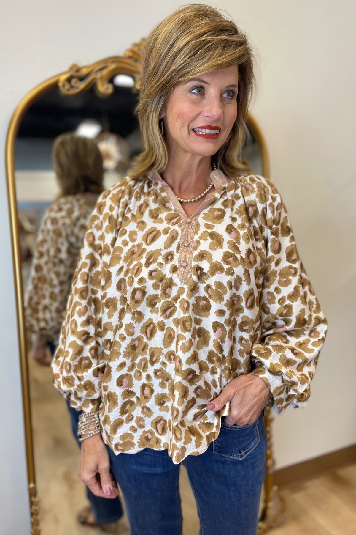 Umgee Leopard Boho Top Brown