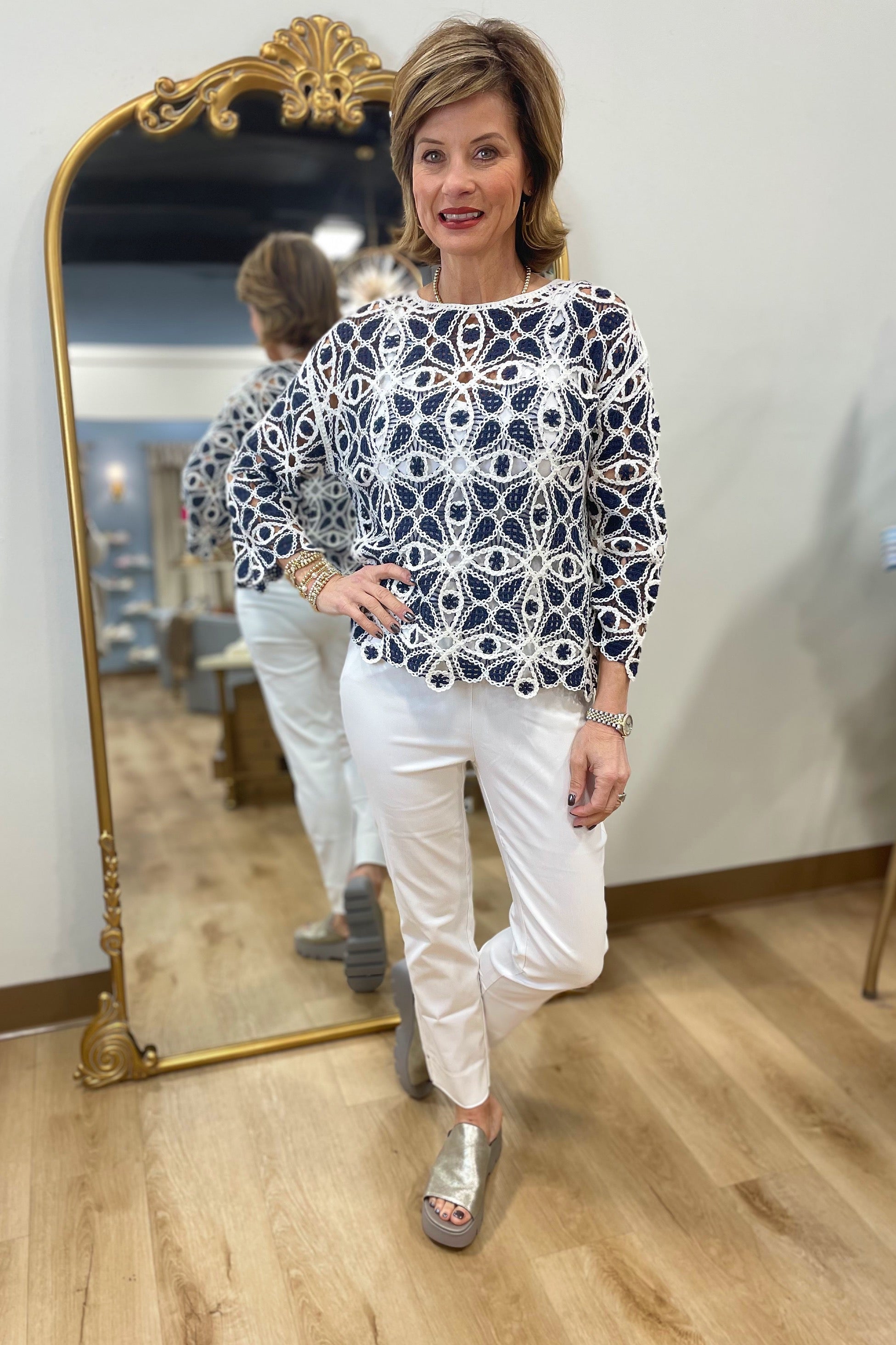 Charlie B Capri w Pockets & Slit Hem White
