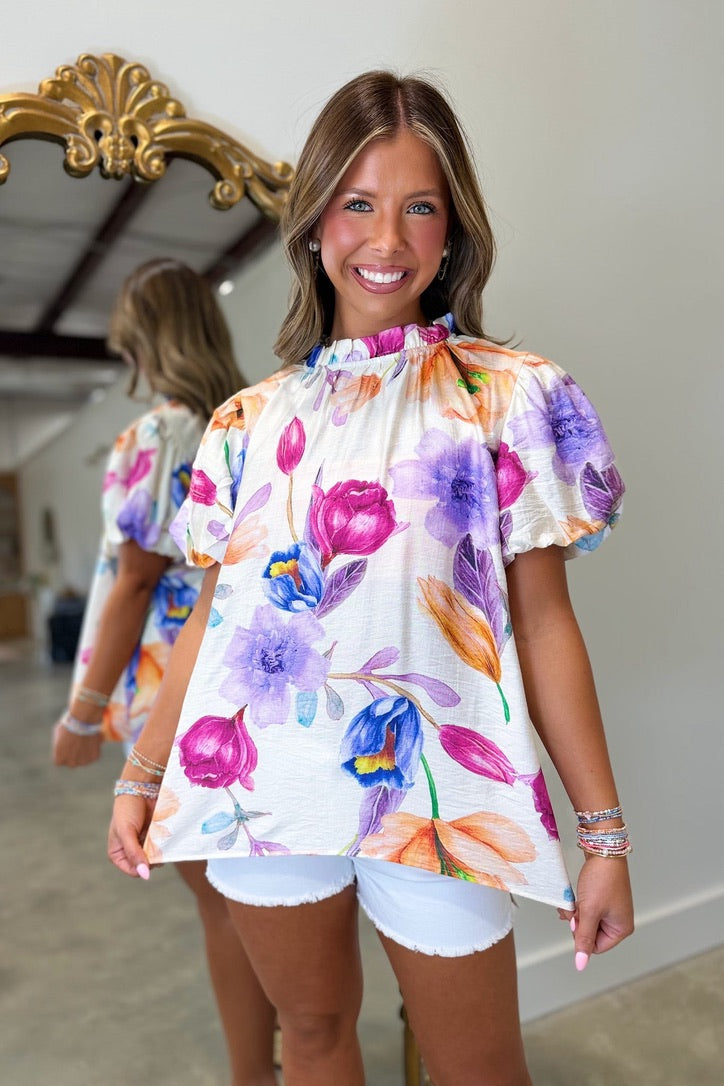 Umgee Floral Mix Blouse Purple