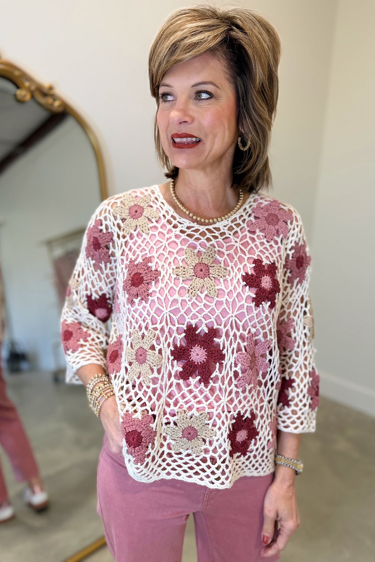Charlie B Crochet Floral Sweater