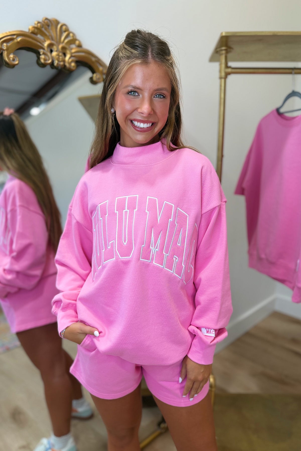 Lulu Mac Stitch Mockneck Terrycloth Top Bubblegum