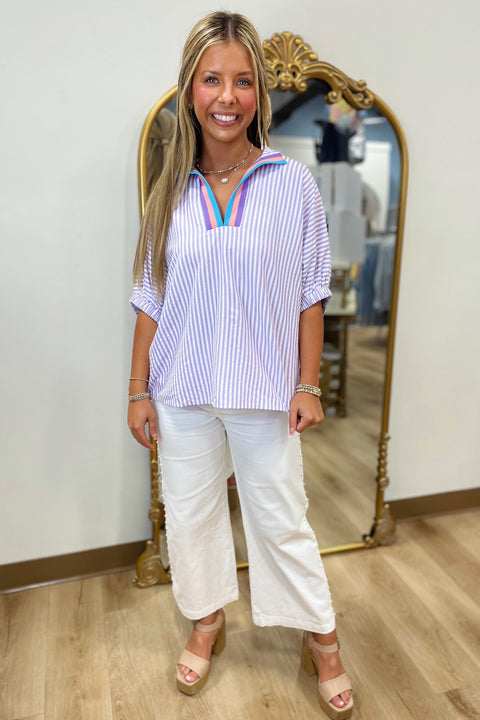 Breezy Stripe Top Lavender