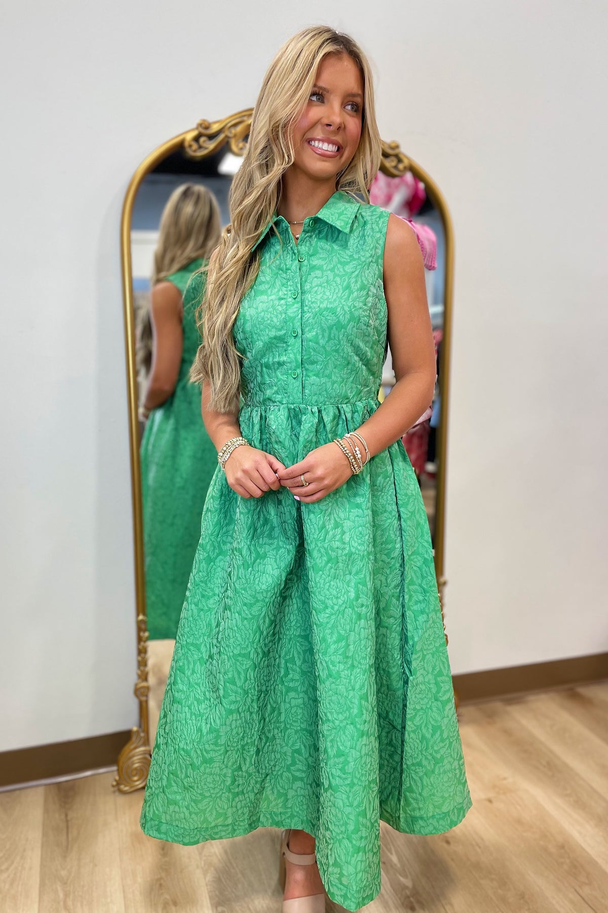 Vivid Jacquard Long Dress Green