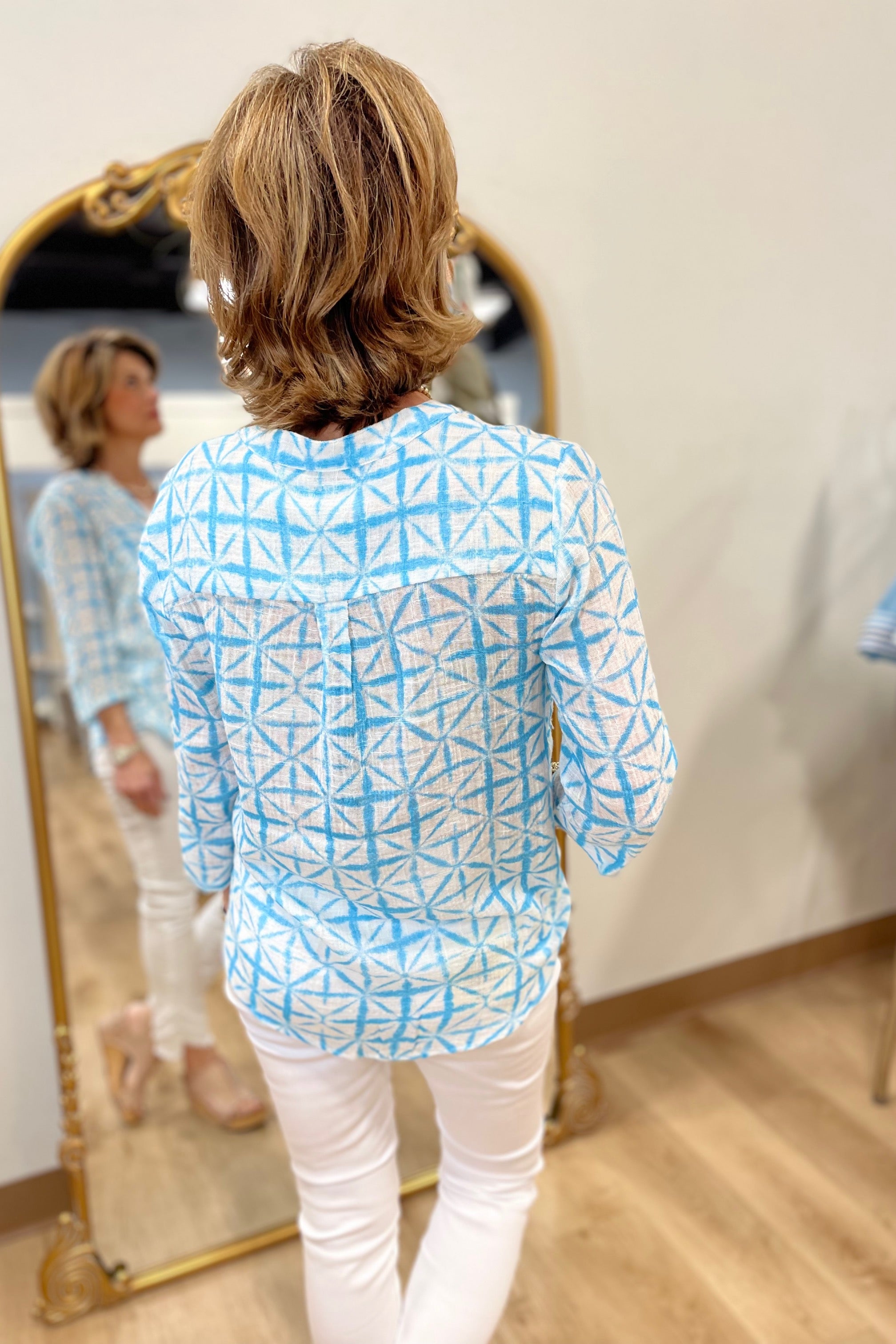 Charlie B Printed Cotton Gauze Blouse Lagoon