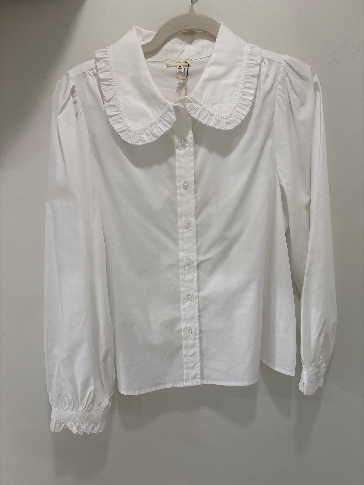 Ruffled Collar Long Sleeve Blouse White
