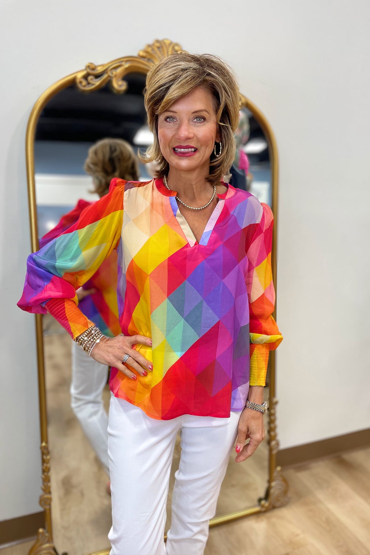 APNY Smocked Cuff Top Purple Multi