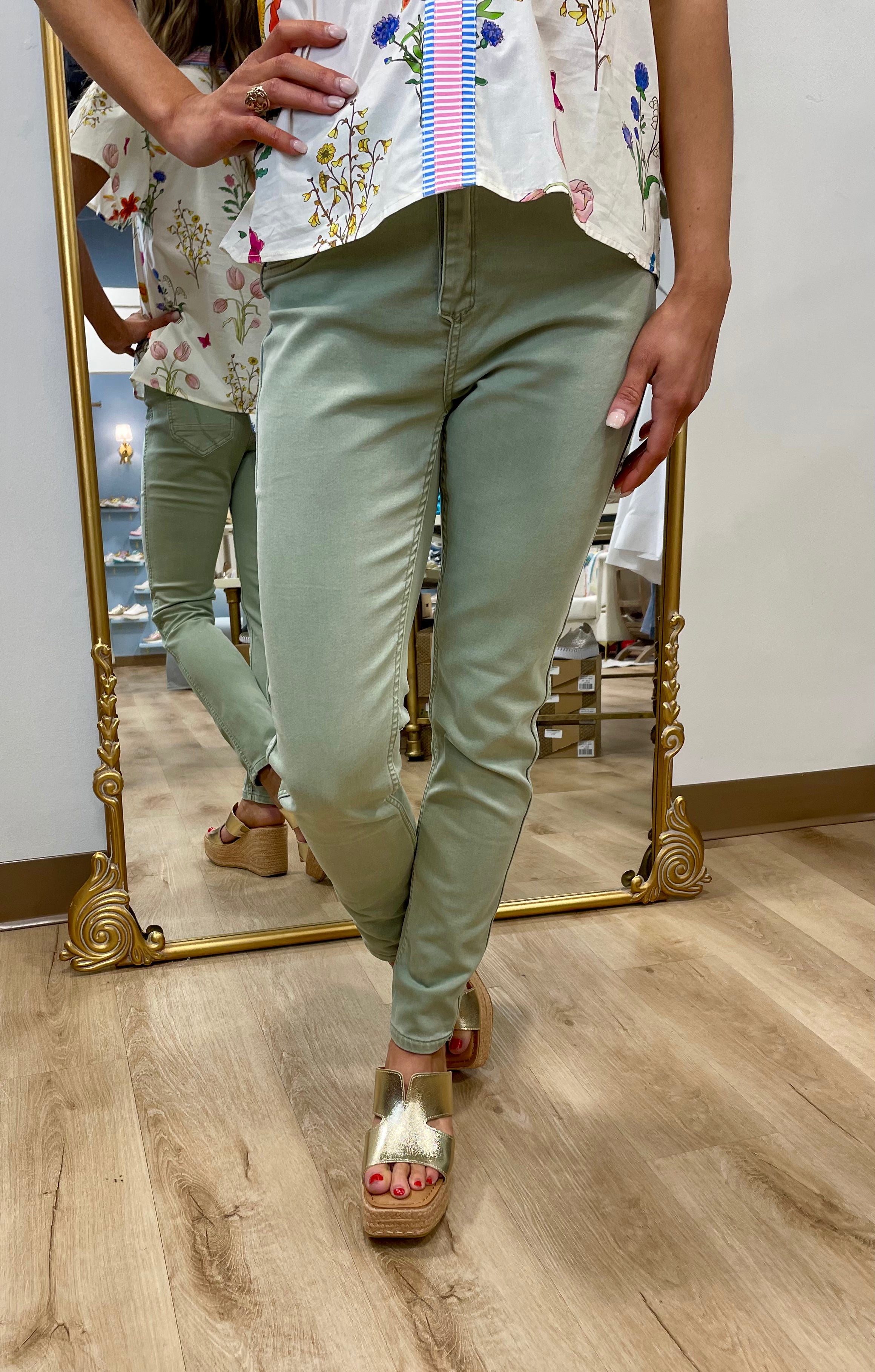 Tempo Paris Olive Floral Reversible Pants