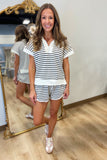 Simple Stripe Short Set Black