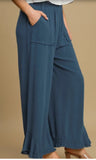 Umgee Linen Pant w Patch Front Pockets Slate Blue