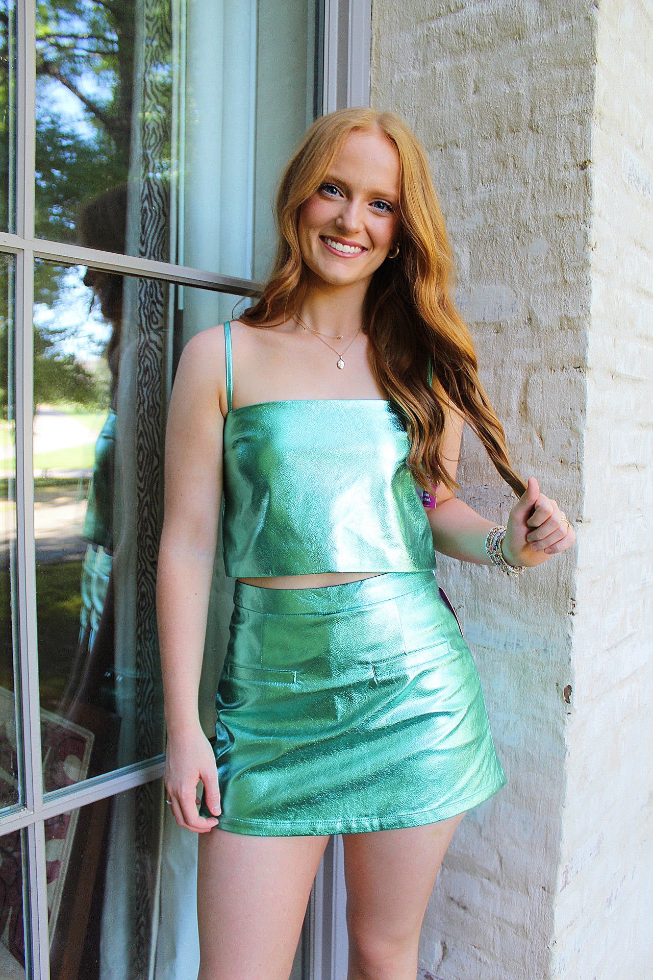 Buddy Love Sloane 2 Piece Skort Set  Metallic Aqua