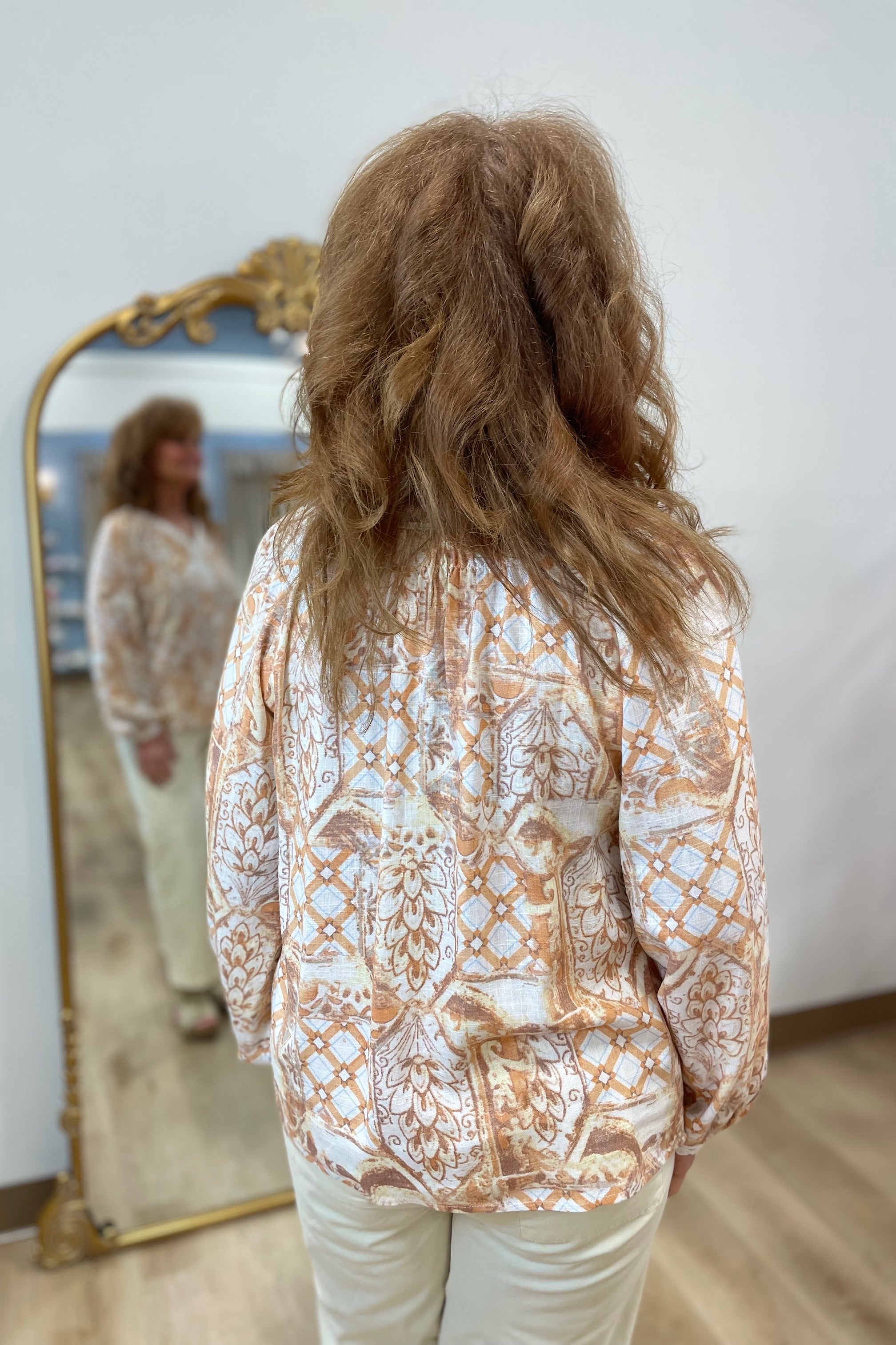 Charlie B Blouse Notch Neckline Top Papaya
