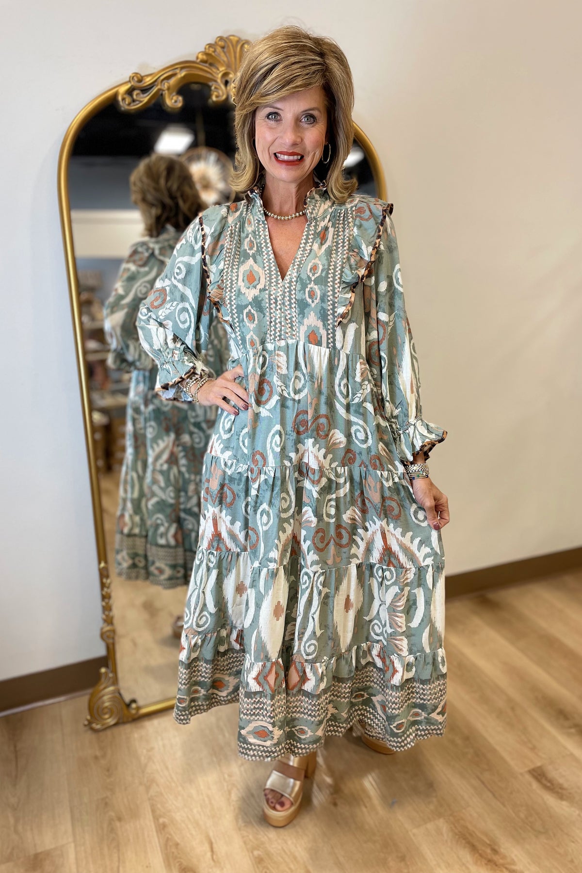 Umgee Sage Mix Midi Dress