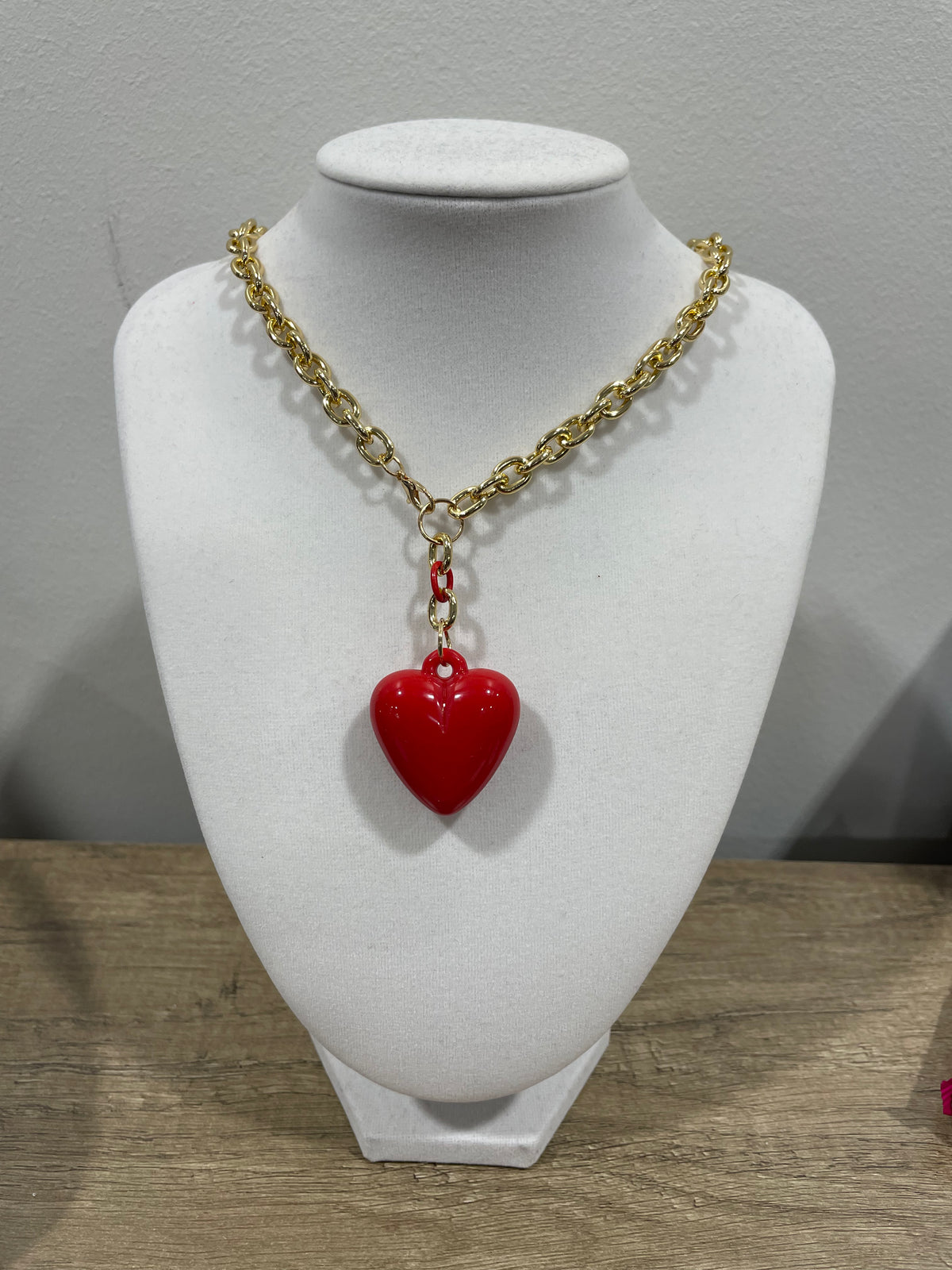 Red Heart Necklace 24" Gold Chain