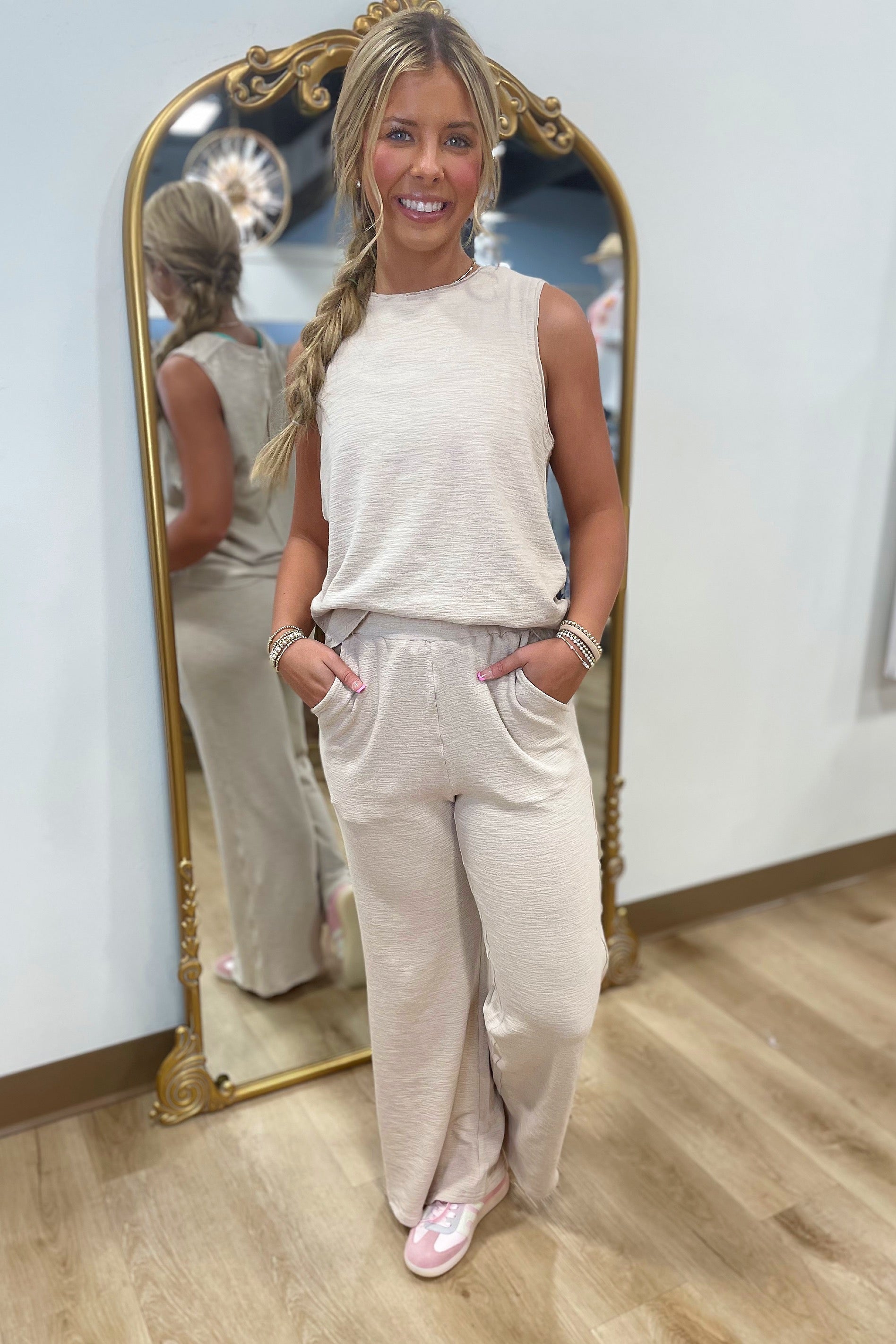 Play Ball 2 Piece Knit Pant Set Oatmeal