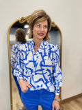 APNY Puff Sleeve Blouse Blue White