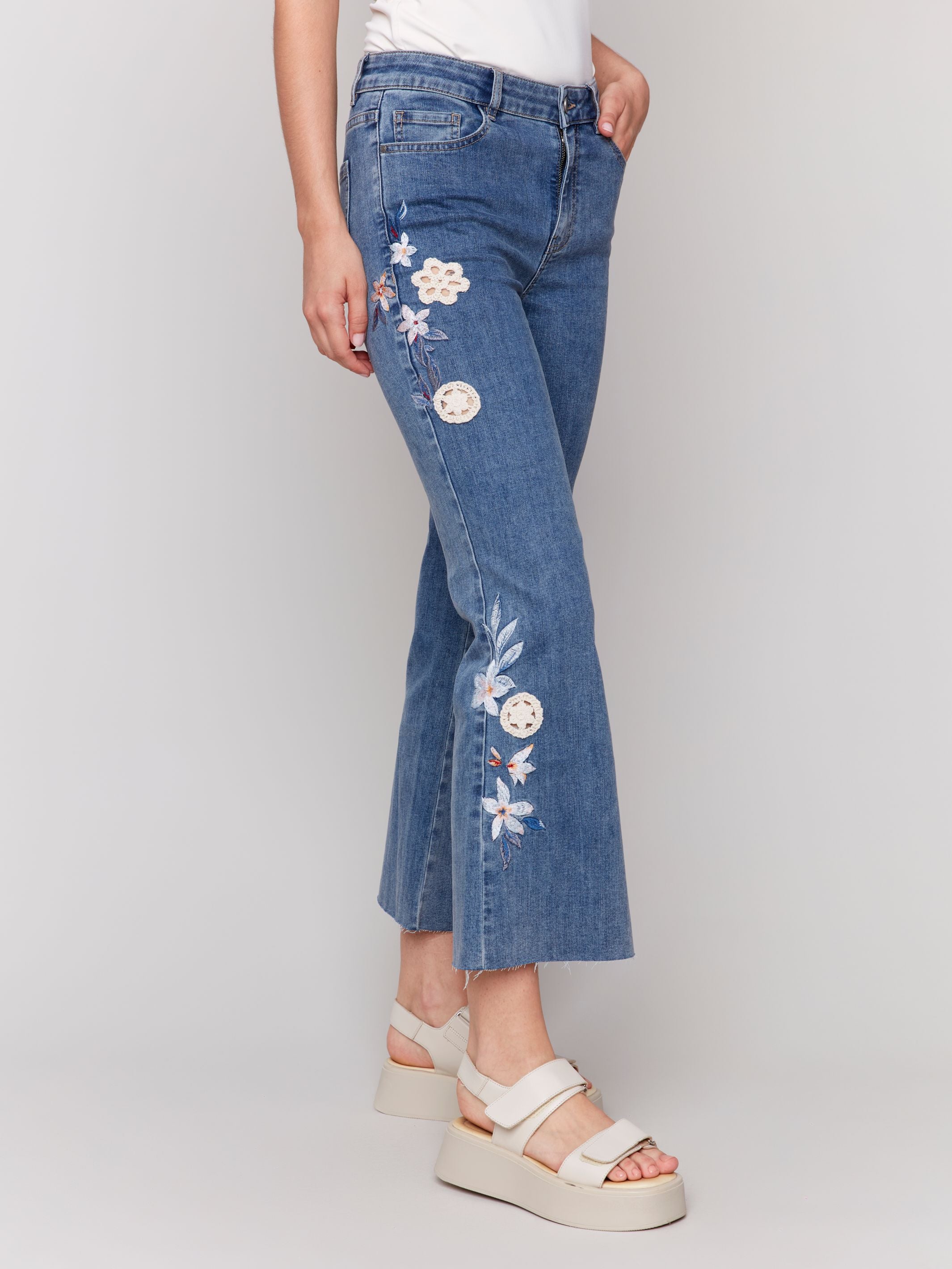 Charlie B Embroidered Crochet Jean Medium Blue
