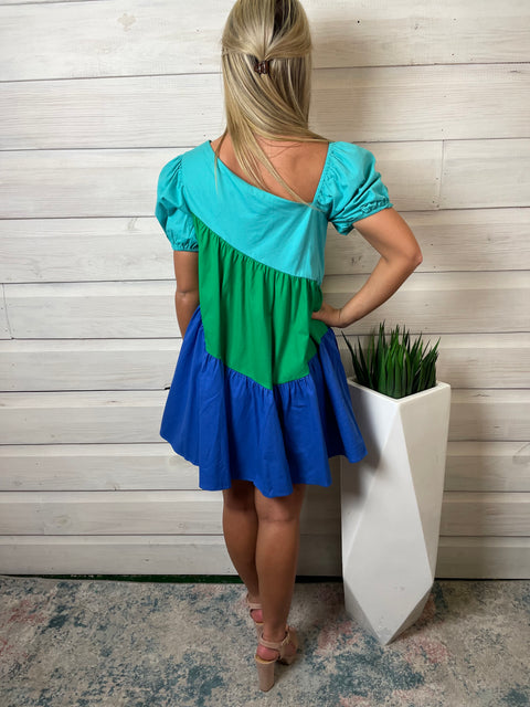 Collin Colorblock Mini Dress Blue